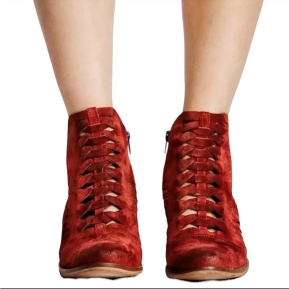 Free People Loveland Red Suede Booties Boots Size 38 - Picture 2 of 14